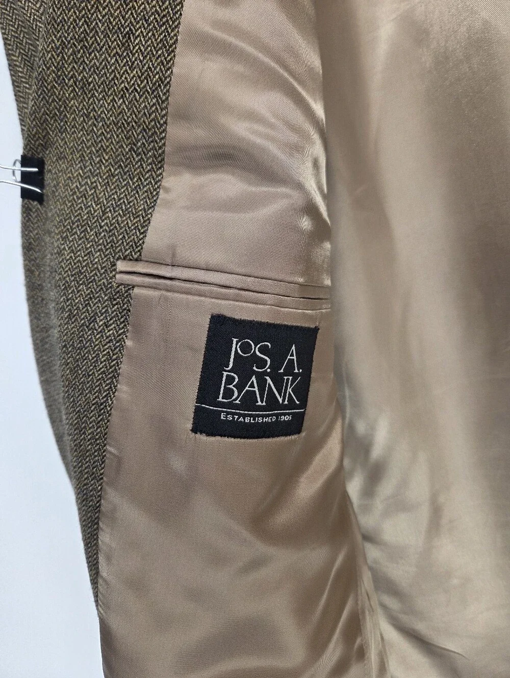 Jos. A. Bank 44R Brown Herringbone Tweed Sport Coat 100% Wool